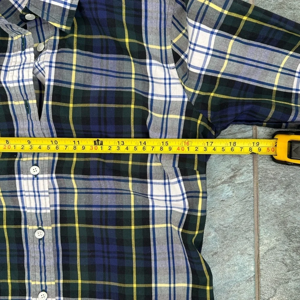 J Crew Perfect Shirt Women 2 Blue Tartan Plaid 100% Cotton Long Sleeve Button Up